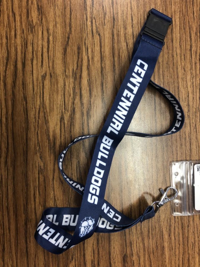 Centennial High School lanyards, distributed with badges.