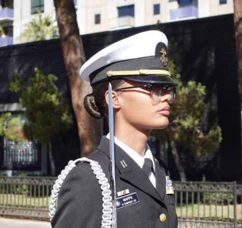 Kaydence Mapps in her ROTC Service Dress Blues uniform.