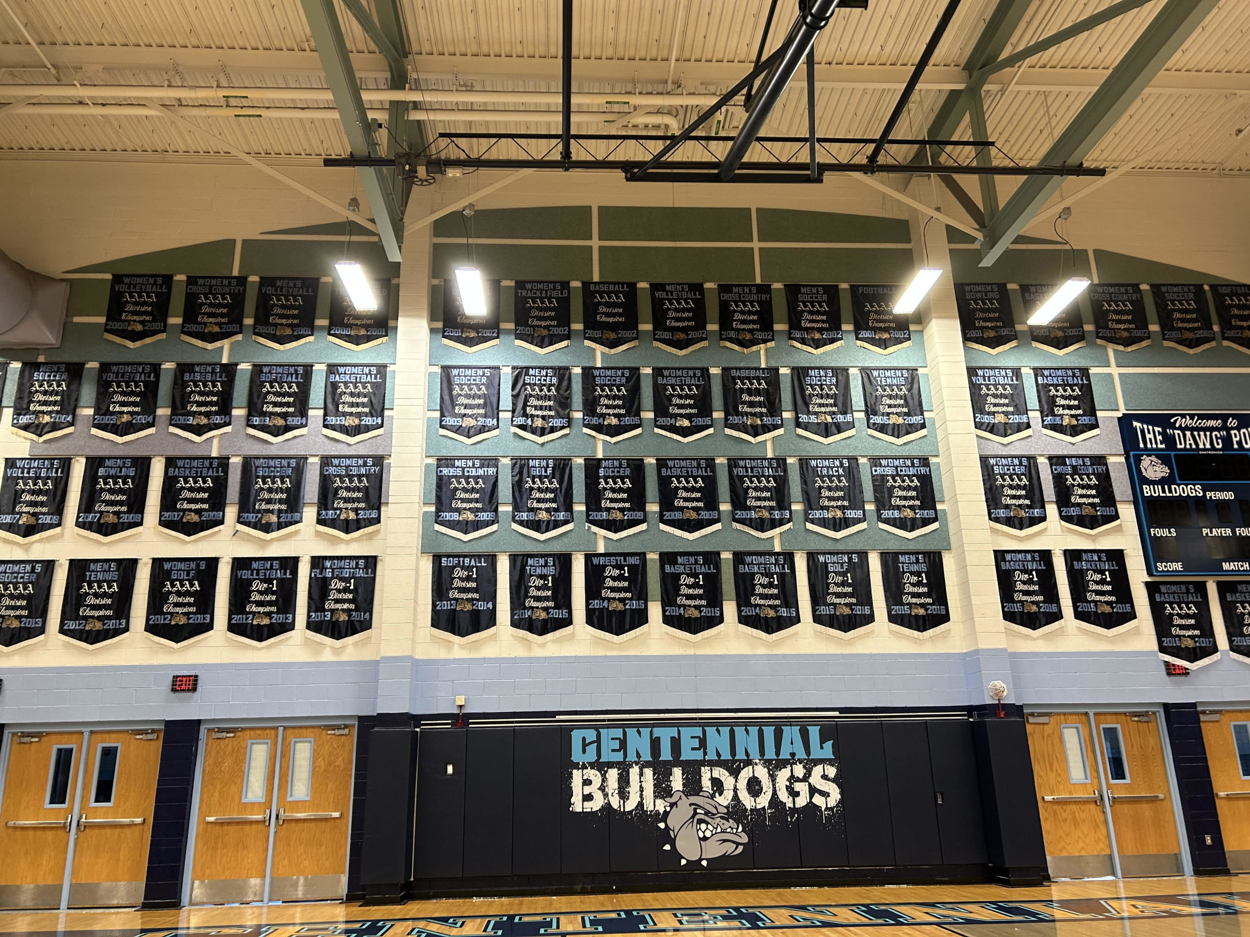 Centennial High Schools championship banners.