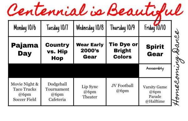 Homecoming spirit week flyer.